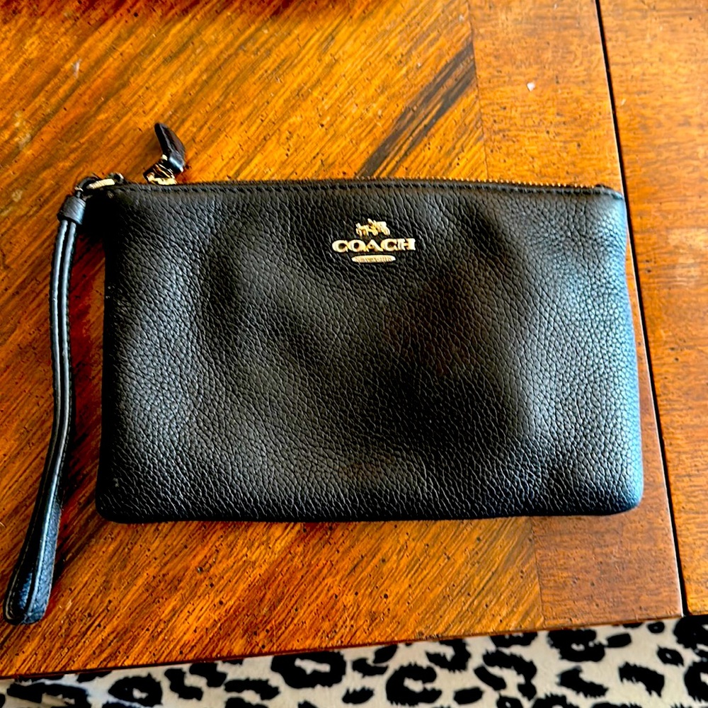 Coach Black Crossgrain Leather Clutch with Gold Accents